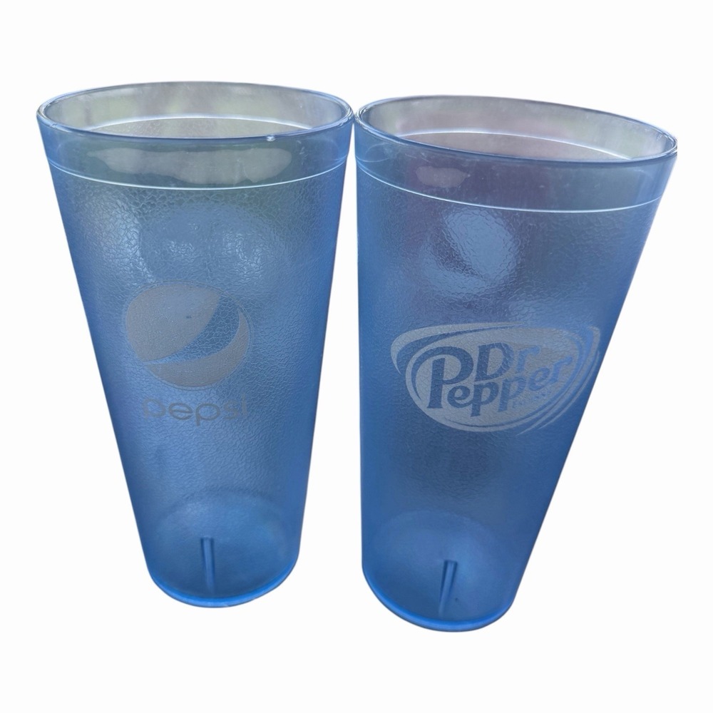 Lot of 2 Vintage Pepsi & Dr Pepper Restaurant Cups Blue Carlisle 5224 Tumblers 2
